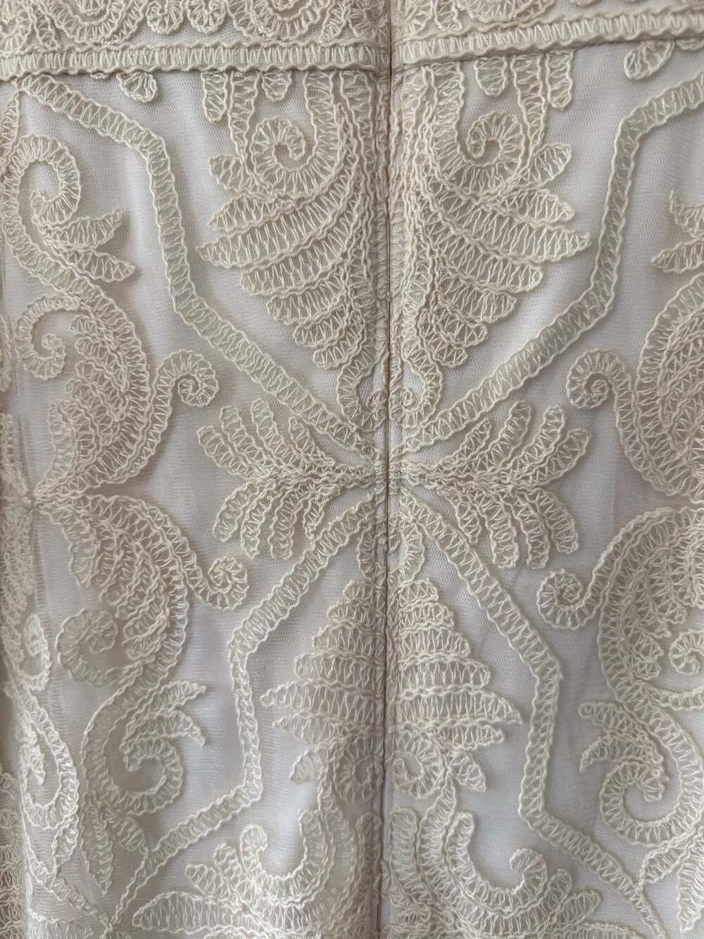Tadashi Shoji Ivory Corded Lace Sheath Dress Size 12 Long Sleeve Illusion Mesh C - Picture 6 of 10